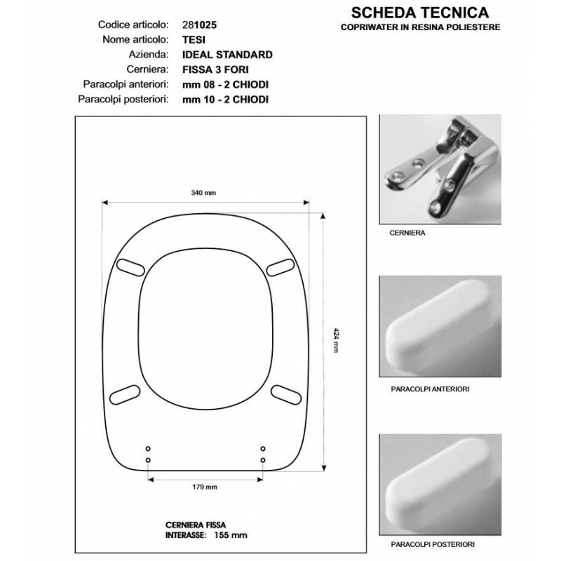 Copriwater Ideal Standard  TESI GIALLO BERTOCCI  Cerniera Rallentata Soft Close Cromo-Sedile-Asse Wc