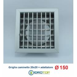 Bocchetta Aria 20x20 cm Griglia regolabile ALLUMINIO con Adattatore D.150