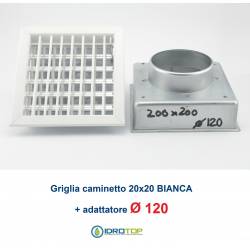 Bocchetta Aria cm20x20 regolabile Bianca con Adattatore D.120 per Caminetti