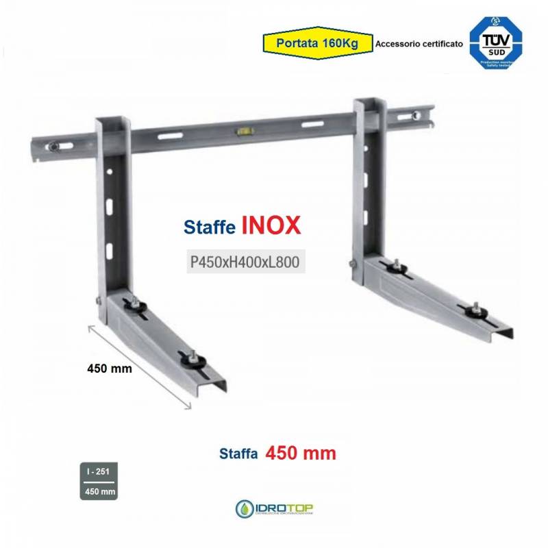 Staffa Regolabile INOX cm 45 per Climatizzatore portata 160 Kg.Certificata TUV
