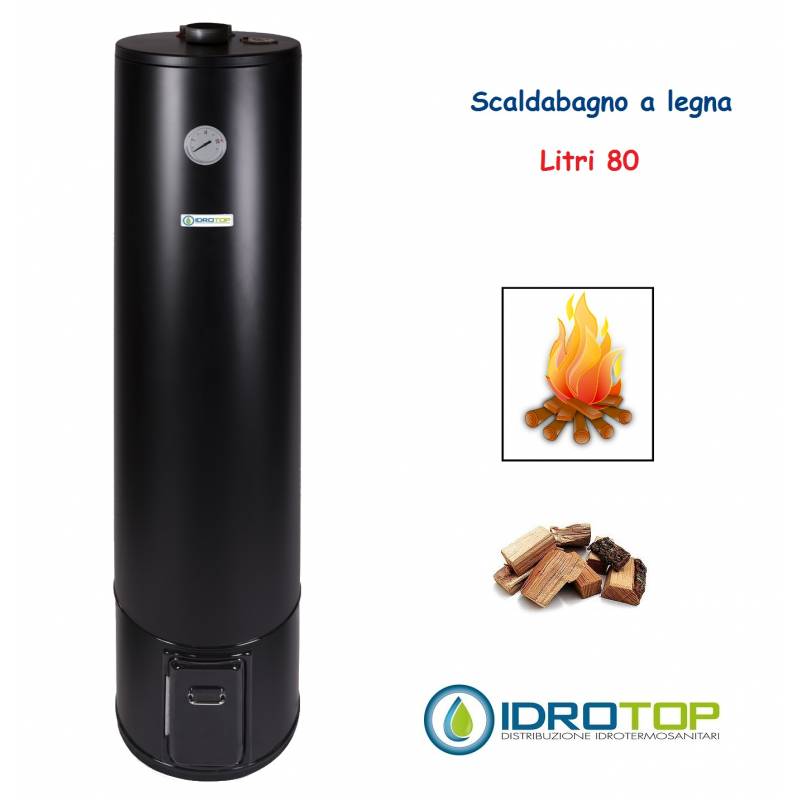Scaldabagno a Legna LT 80 Nero Scaldacqua Coibentato in Lana Vetro 