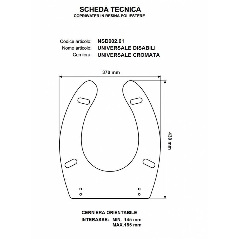 Copriwater sedile Universale per disabili con apertura frontale 