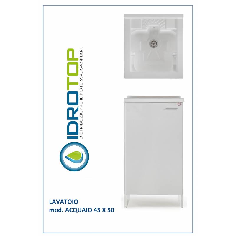 Lavatoio L45xP50 Mod.ACQUAIO completo di ASSE LEGNO-SIFONE-PILETTA 