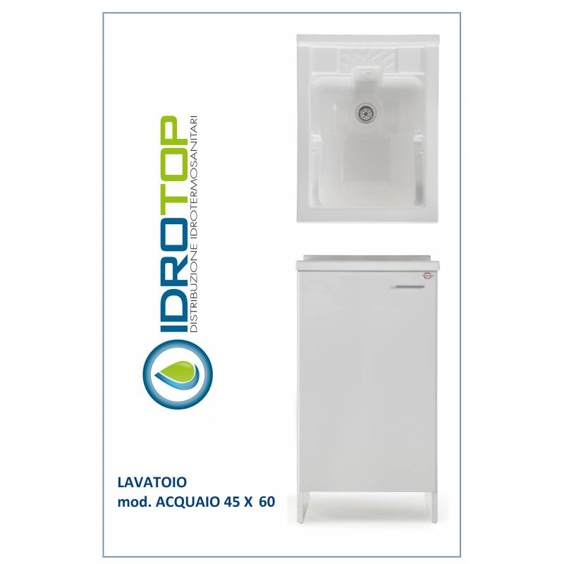 Lavatoio L45xP60 Mod.ACQUAIO completo di ASSE LEGNO-SIFONE-PILETTA 