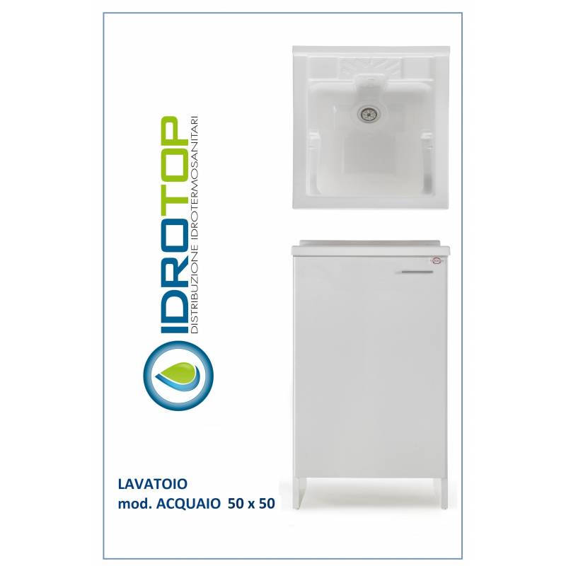 Lavatoio L50xP50 Mod.ACQUAIO completo di ASSE LEGNO-SIFONE-PILETTA