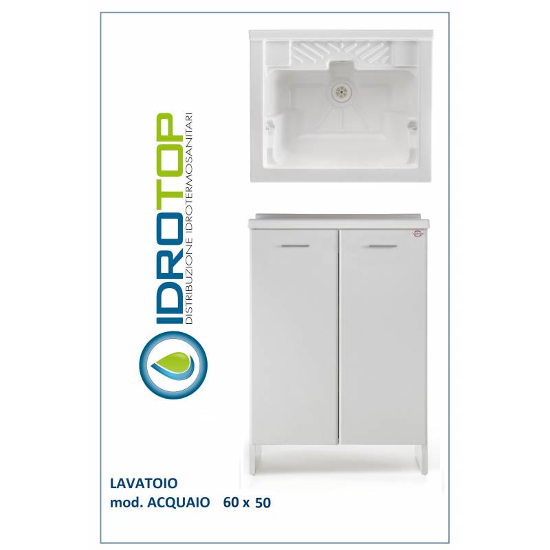 Lavatoio L60xP50 Mod.ACQUAIO completo di ASSE LEGNO-SIFONE-PILETTA