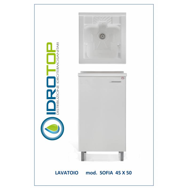 Lavatoio L45x50 Mod. SOFIA completo di ASSE LEGNO-SIFONE-PILETTA