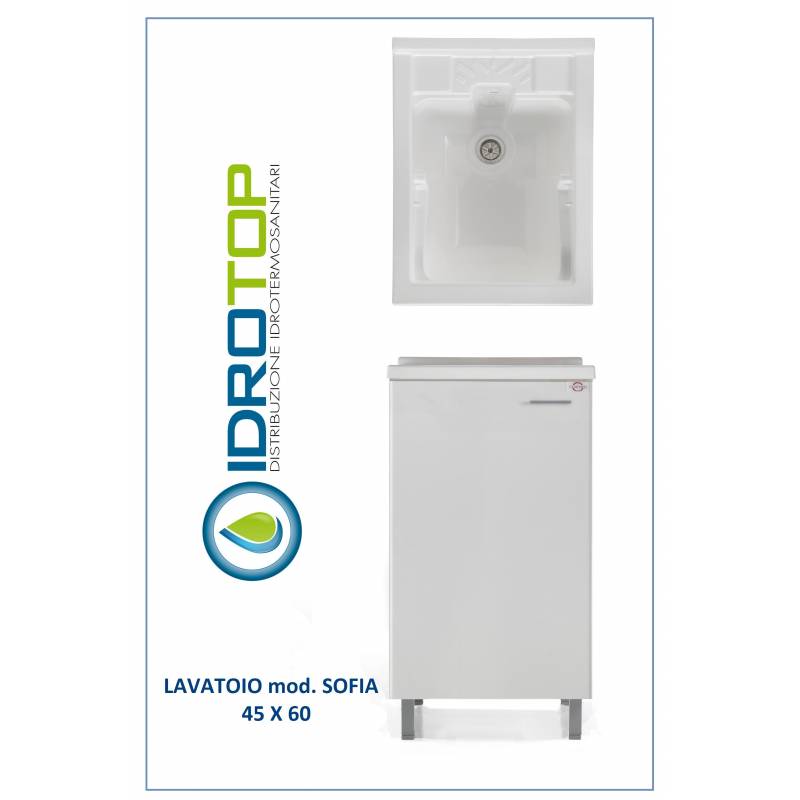 Lavatoio L45x60 Mod. SOFIA completo di ASSE LEGNO-SIFONE-PILETTA