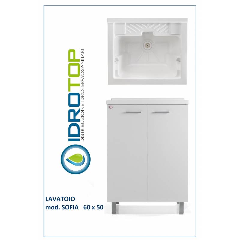 Lavatoio L60x50 Mod. SOFIA completo di ASSE LEGNO-SIFONE-PILETTA