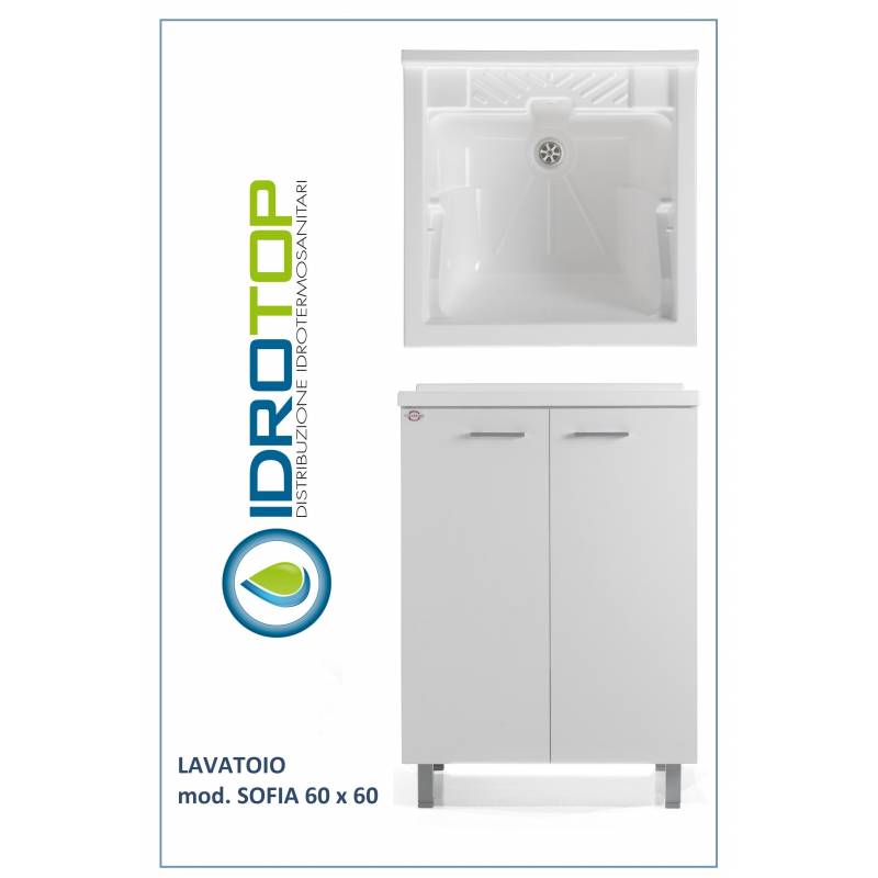 Lavatoio mobile L60x60 Mod. SOFIA completo di ASSE LEGNO-SIFONE-PILETTA