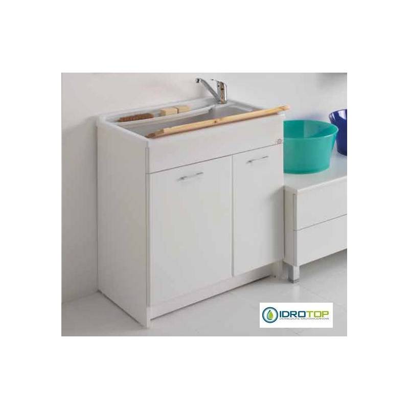 Lavatoio L60x50 Mod. SCIURAMARIA completo di ASSE LEGNO-SIFONE-CESTO-PORTASAPONE