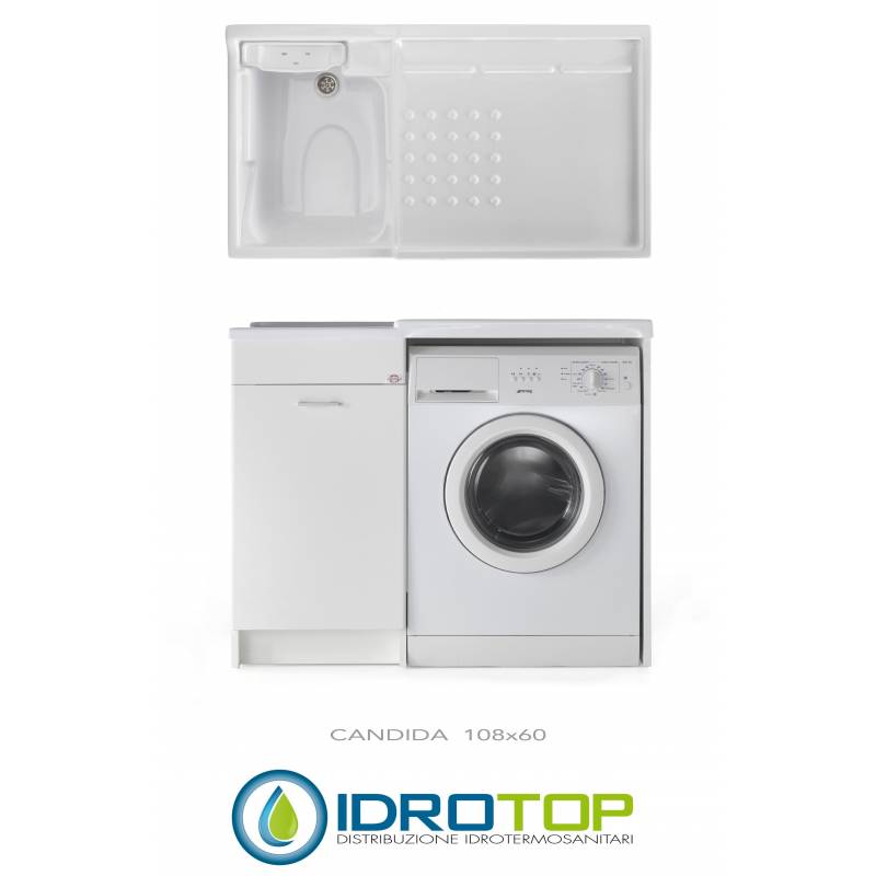 Lavatoio  mobile PORTALAVATRICE Mod. CANDIDA L108XP60 con: asse in legno,portasapone,piletta,sifone