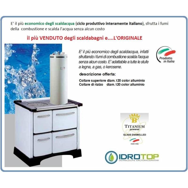 Kit Soprastufa 50lt Bianco Scalda l'acqua utilizzando i Fumi della Stufa
