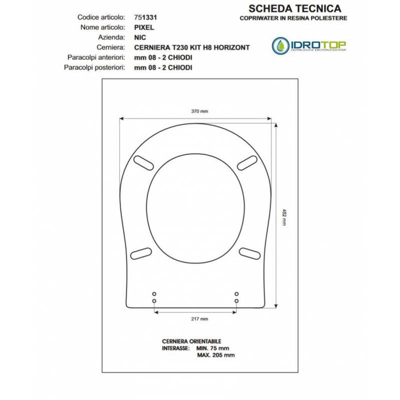 Copriwater PIXEL Bianco Cerniera Rallentata Soft Close Cromo-Nic
