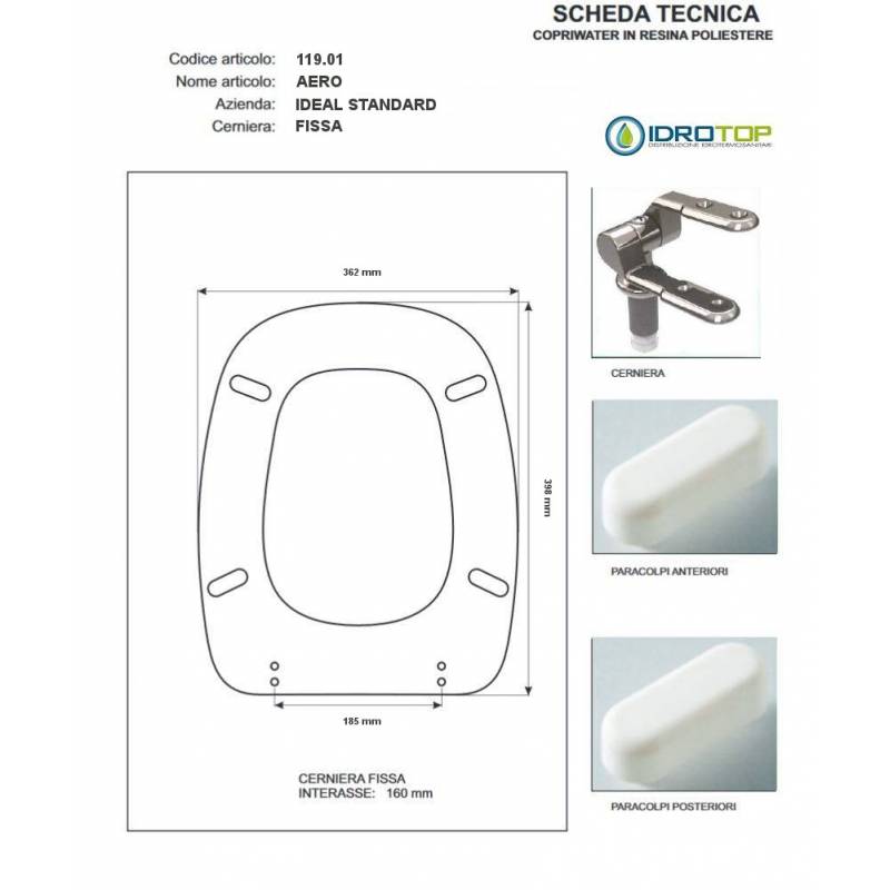 Copriwater Ideal Standard AERO GRIGIO SUSSURRATO Cerniera Cromo-Sedile-Asse Wc
