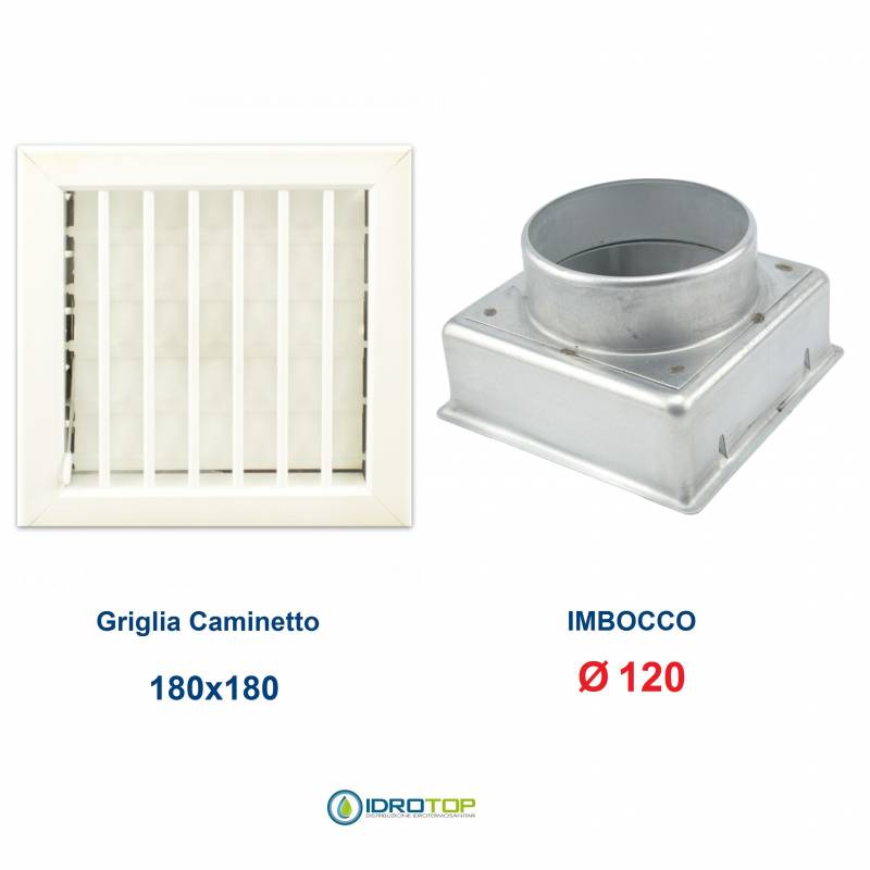 Griglia Bocchetta 18x18cm Diam. 120mm Bianca con Adattatore per Camino