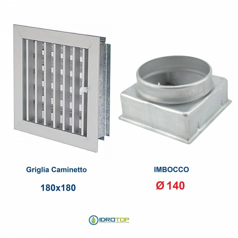 Griglia Bocchetta 18x18cm Diam. 140mm Alluminio con Adattatore per Camino