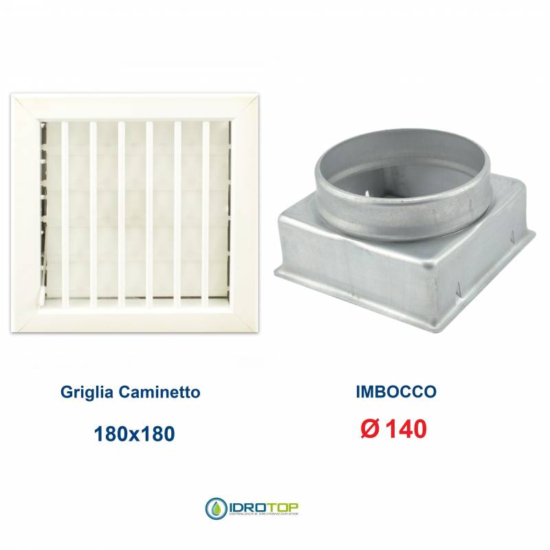 Griglia Bocchetta 18x18cm Diam. 140mm Bianca con Adattatore per Camino