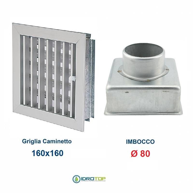Griglia Bocchetta 16x16cm ALLUMINIO Diam.80mm con Adattatore per Camino