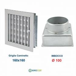 Griglia Bocchetta 16x16cm ALLUMINIO Diam.100mm con Adattatore per Camino