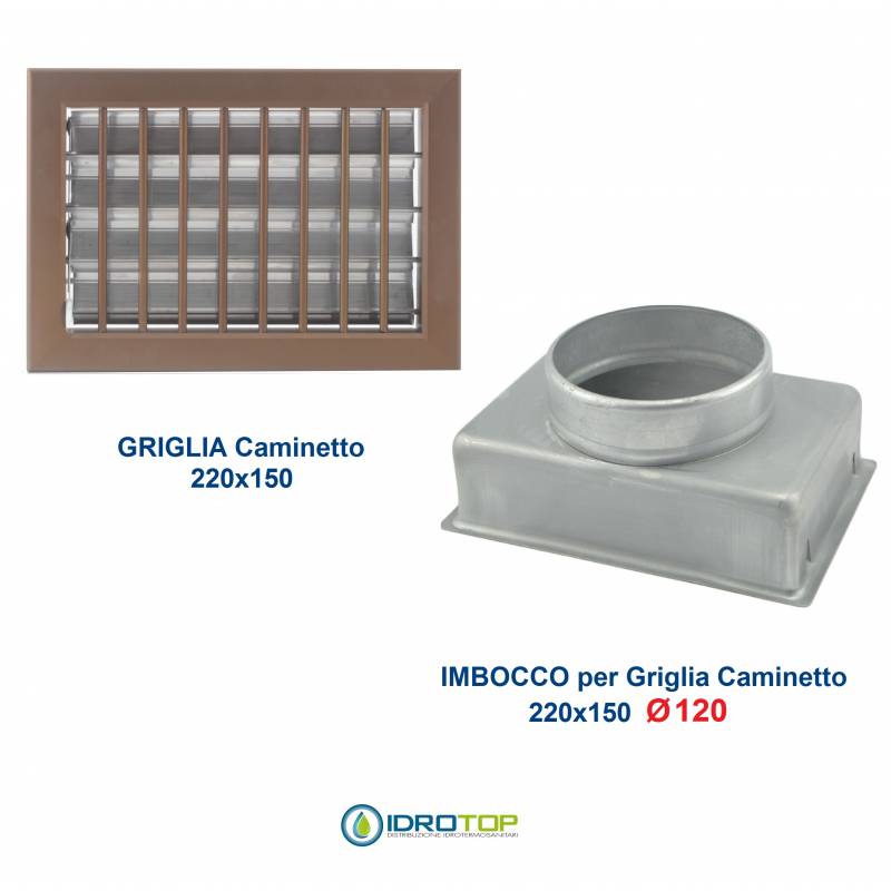 Griglia Bocchetta 22x15cm BRONZO Diam.120mm con Adattatore per Camino