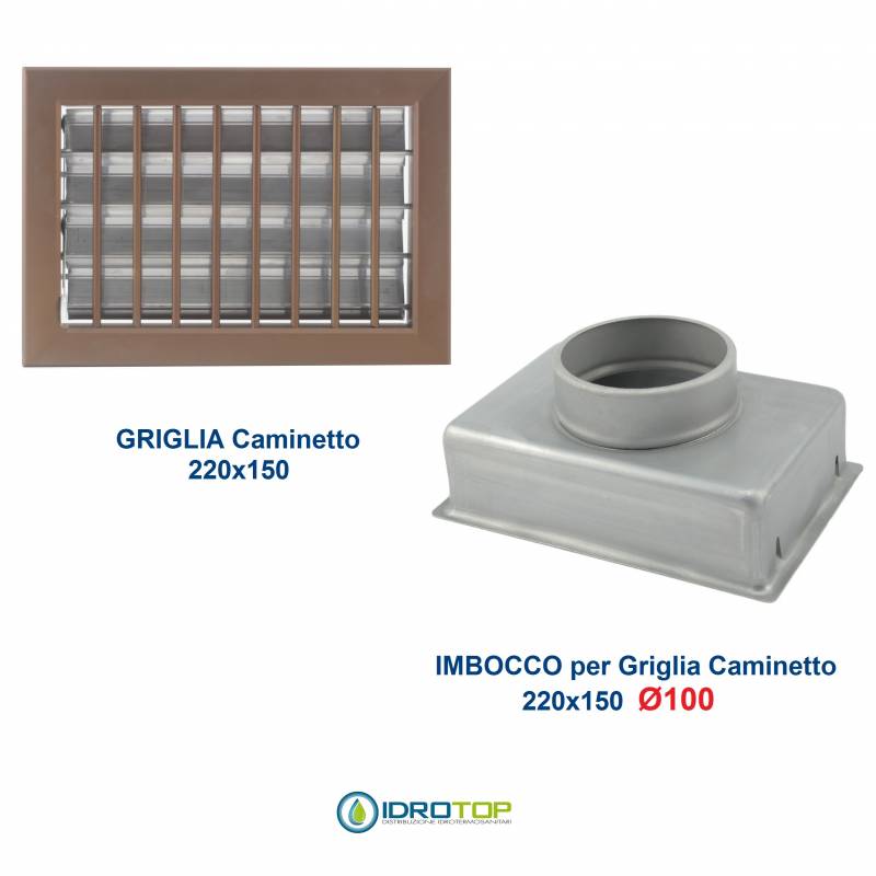 Griglia Bocchetta 22x15cm BRONZO Diam.100mm con Adattatore per Camino