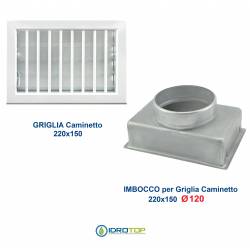 Griglia Bocchetta 22x15cm BIANCO Diam.120mm con Adattatore per Camino