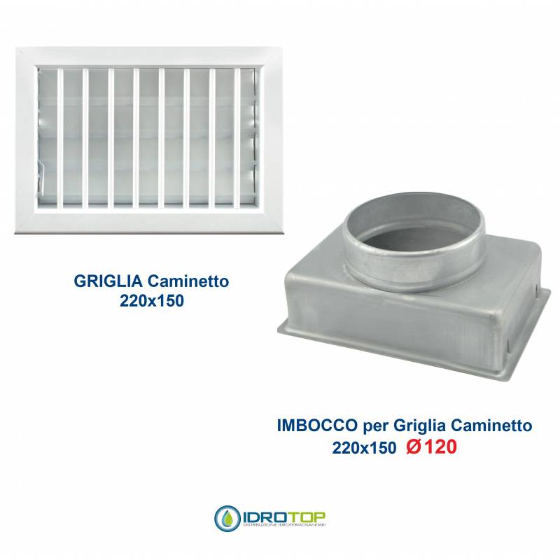 Griglia Bocchetta 22x15cm BIANCO Diam.120mm con Adattatore per Camino