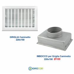 Griglia Bocchetta 22x15cm BIANCO Regolabile Diam.100mm con Adattatore per Camino
