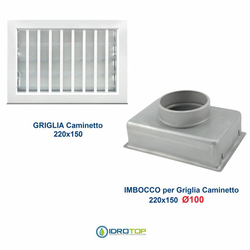 Griglia Bocchetta 22x15cm BIANCO Diam.100mm con Adattatore per Camino