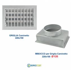 Griglia Bocchetta 22x15cm ALLUMINIO Diam.120mm con Adattatore per Camino