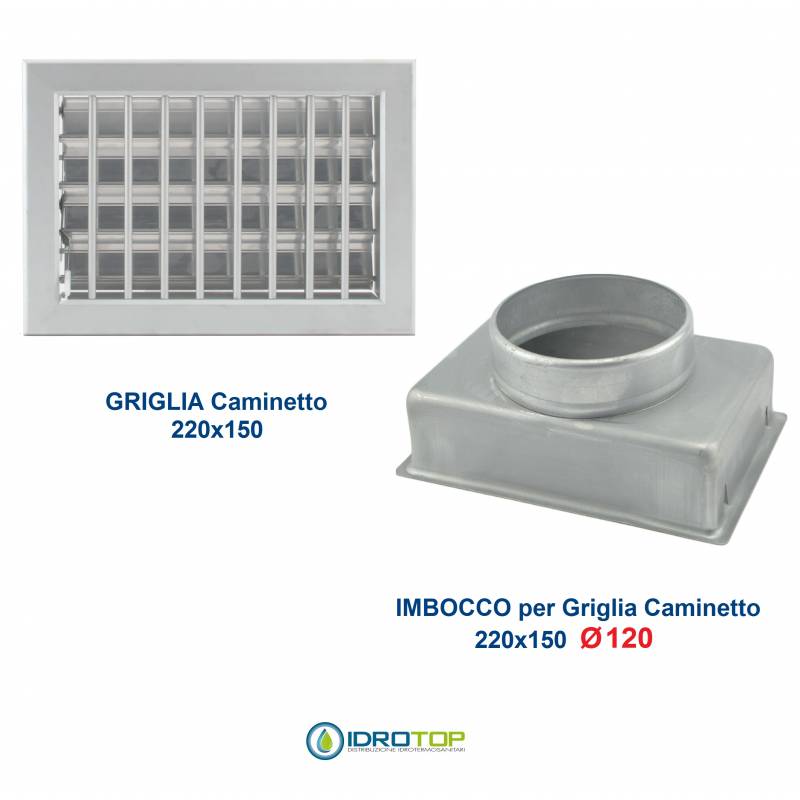 Griglia Bocchetta 22x15cm ALLUMINIO Diam.120mm con Adattatore per Camino