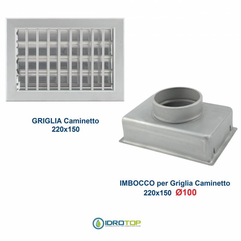 Griglia Bocchetta 22x15cm ALLUMINIO Diam.100mm con Adattatore per Camino