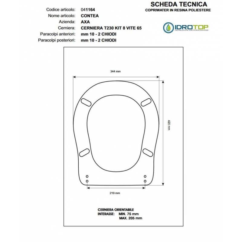 Copriwater per CONTEA AXA Noce Massello Cerniera Cromo