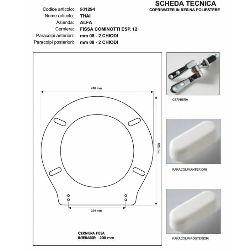Copriwater Alfa THAI AZZURRO Cerniera Cromo-Sedile-Asse Wc
