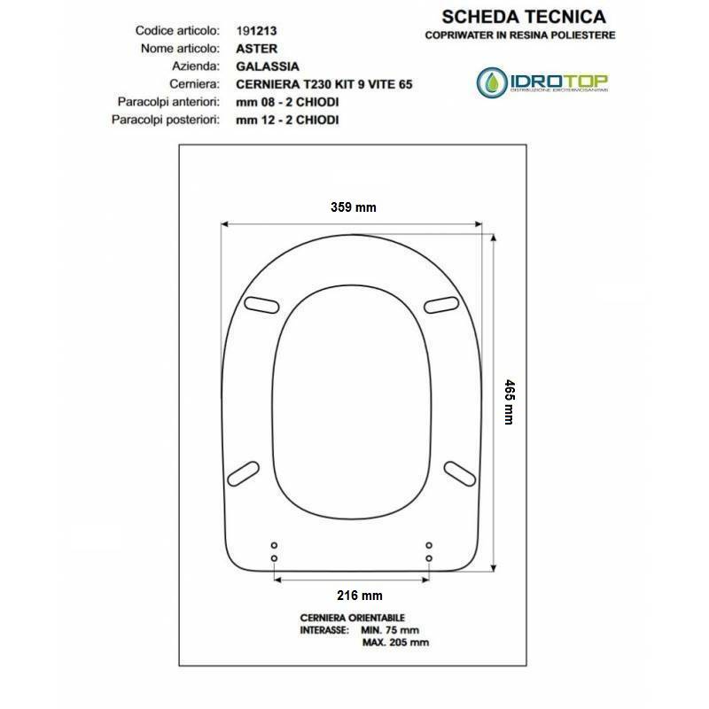 Copriwater Galassia ASTER BIANCO Cerniera Cromo-Sedile-Asse Wc