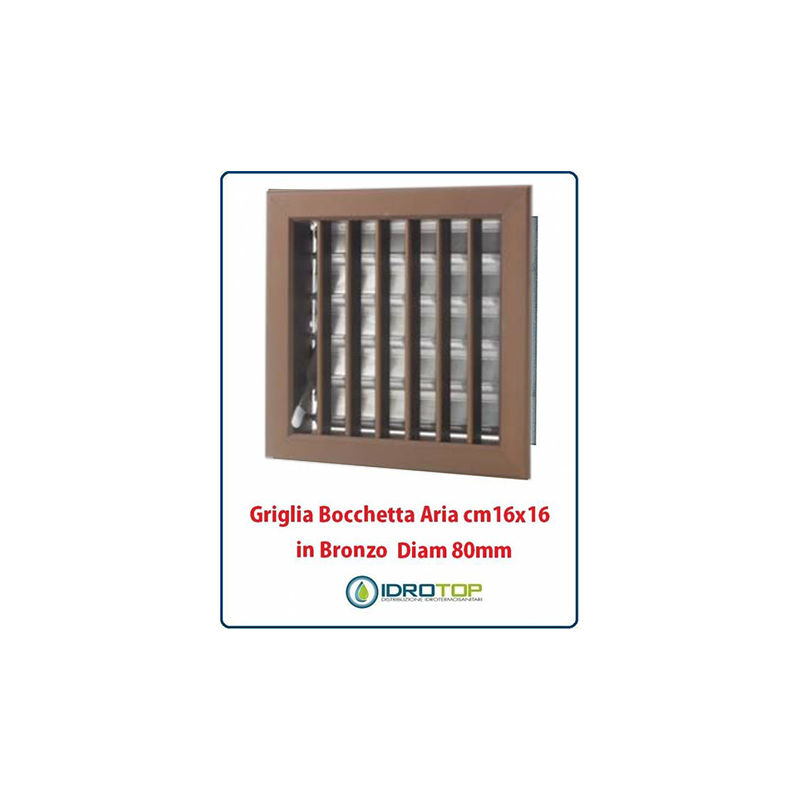 Griglia Bocchetta 16x16cm Diam. 80mm Bronzo con Adattatore per Camino