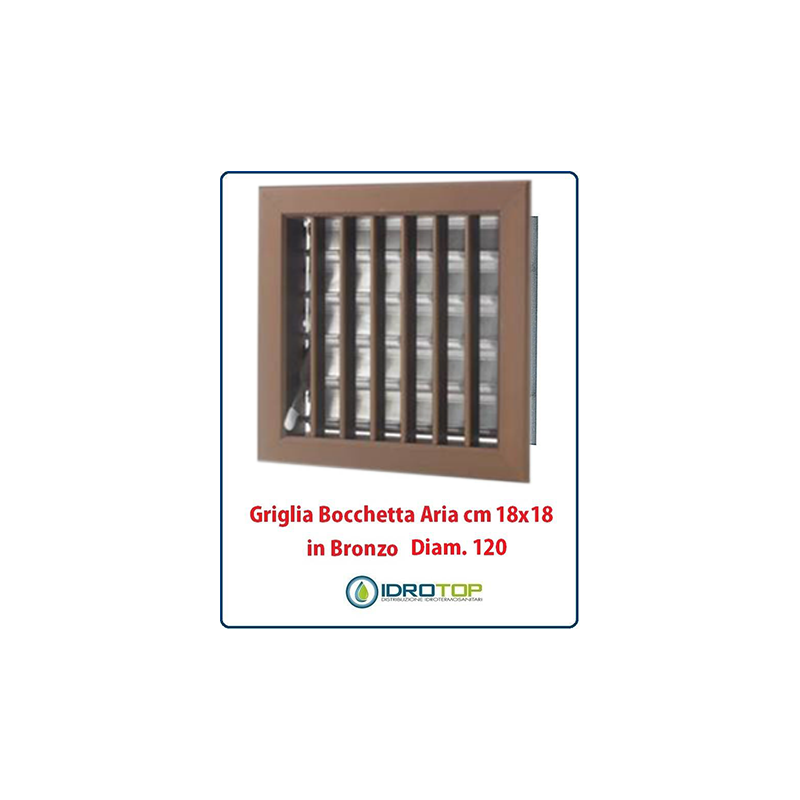 Griglia Bocchetta 18x18cm Diam. 120mm Bronzo con Adattatore per Camino