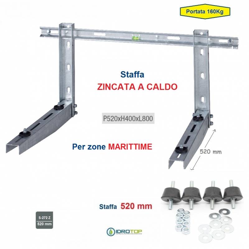Staffa Regolabile ZINCATA a CALDO cm 52 per Condizionatore 160 Kg+kit antivibranti
