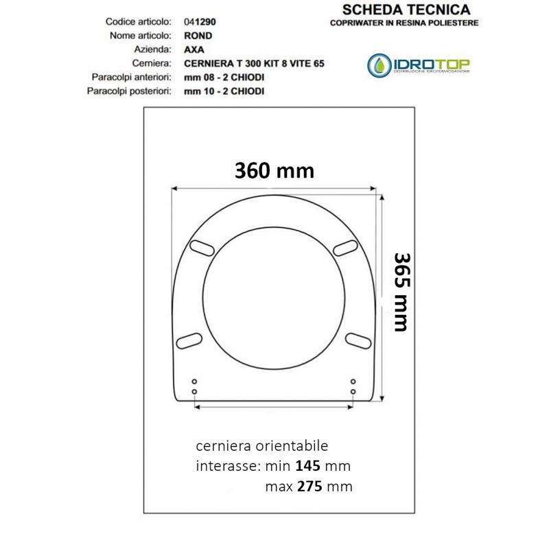 Copriwater ROND AXA Bianco Cerniera Cromo 