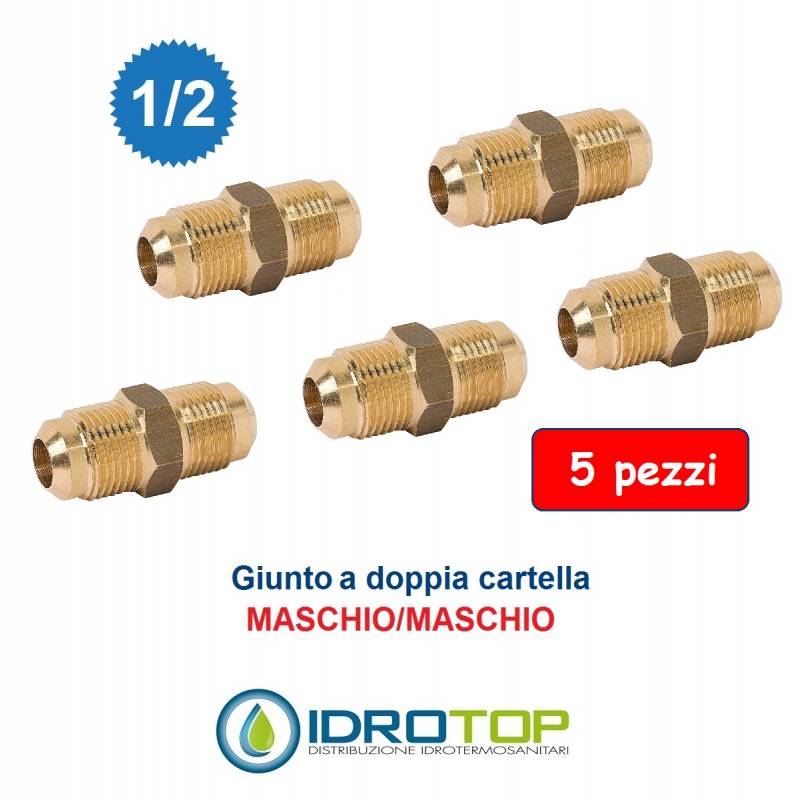 Kit 5 Nipplo Raccordo Sae 3/8" M/M Giunto-Bocchettone a Doppia Cartella