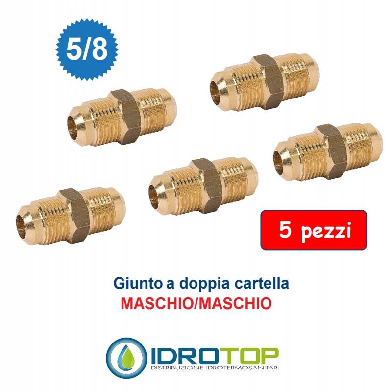 Kit 5 Nipplo Raccordo Sae 5/8" M/M Giunto-Bocchettone a Doppia Cartella