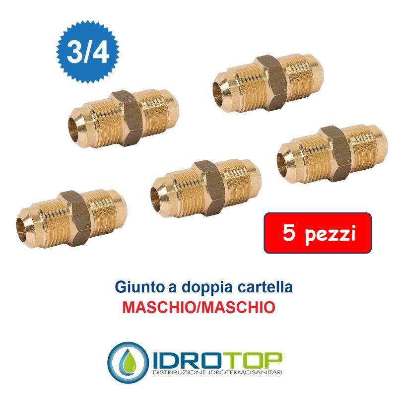 Kit 5 Nipplo Raccordo Sae 3/4" M/M Giunto-Bocchettone a Doppia Cartella