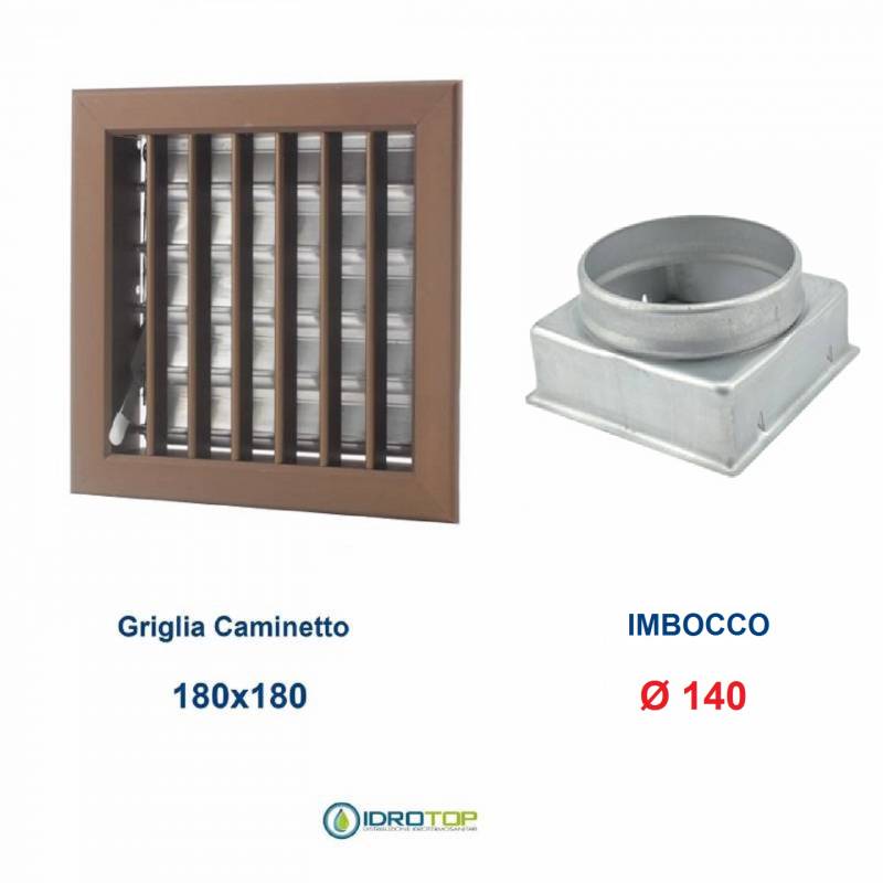Griglia Bocchetta 18x18cm Diam.140mm Bronzo con Adattatore per Camino