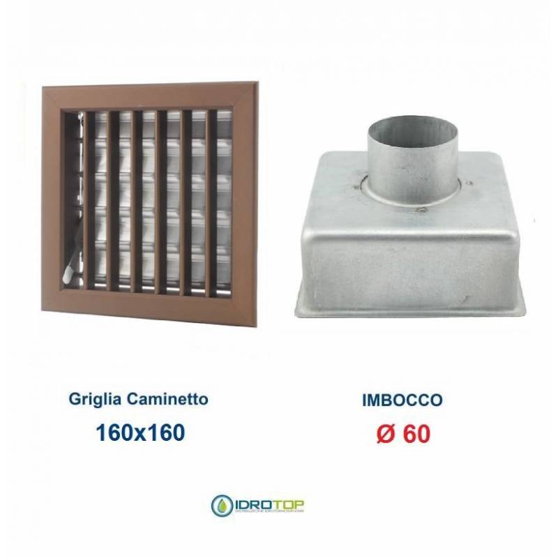 Griglia Bocchetta 16x16cm BRONZO Diam.60mm con Adattatore per Camino