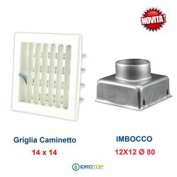 Griglia Bocchetta New Model 14x14cm BIANCA Diam.80mm Regolabile con Serranda per Caminetto