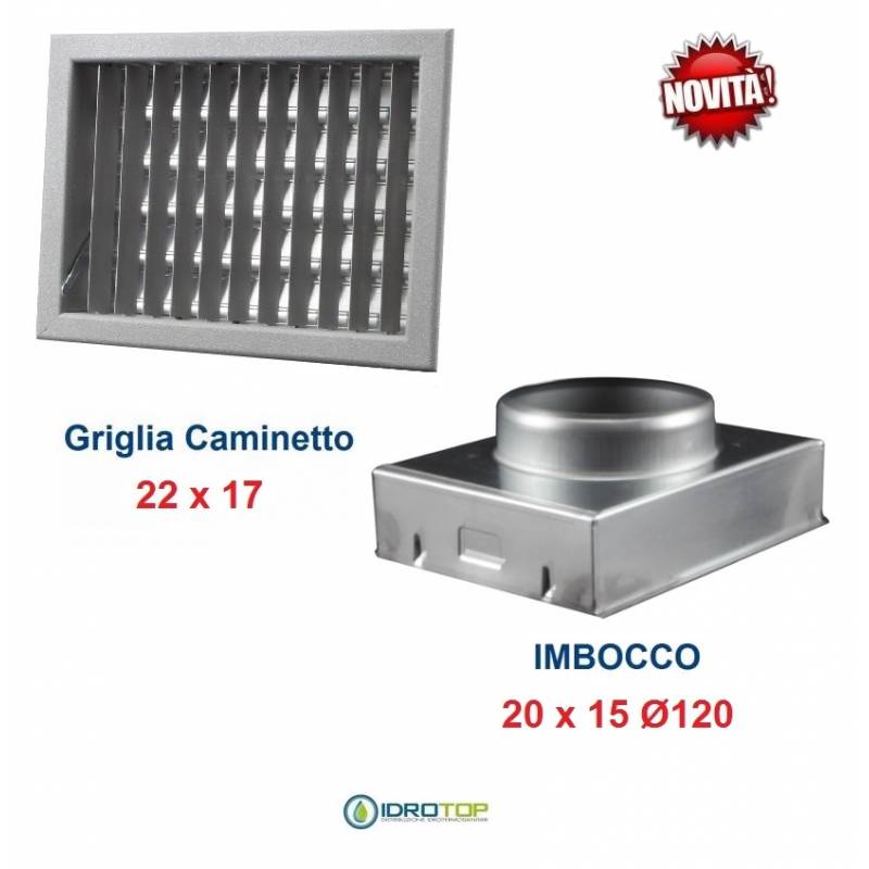 Griglia Bocchetta New Model 22x17cm GRIGIA Diam.120mm Regolabile con Serranda per Caminetto