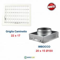 Griglia Bocchetta New Model 22x17cm BIANCA Diam.100mm Regolabile con Serranda per Caminetto