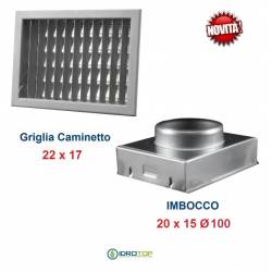 Griglia Bocchetta New Model 22x17cm GRIGIA Diam.100mm Regolabile con Serranda per Caminetto