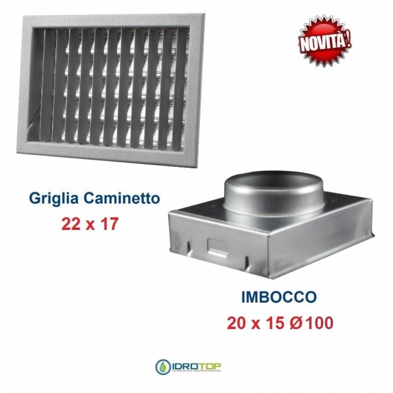 Griglia Bocchetta New Model 22x17cm GRIGIA Diam.120mm Regolabile con Serranda per Caminetto